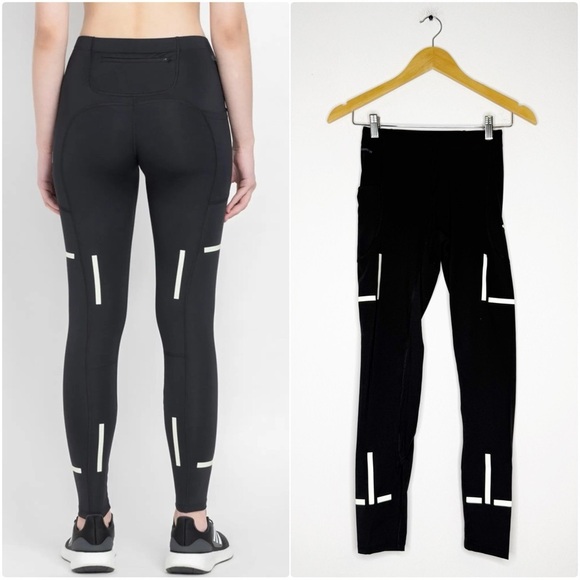 Adidas Reflective Stripes Running Leggings Black XS | 26” Inseam Tight Fit - Picture 1 of 7